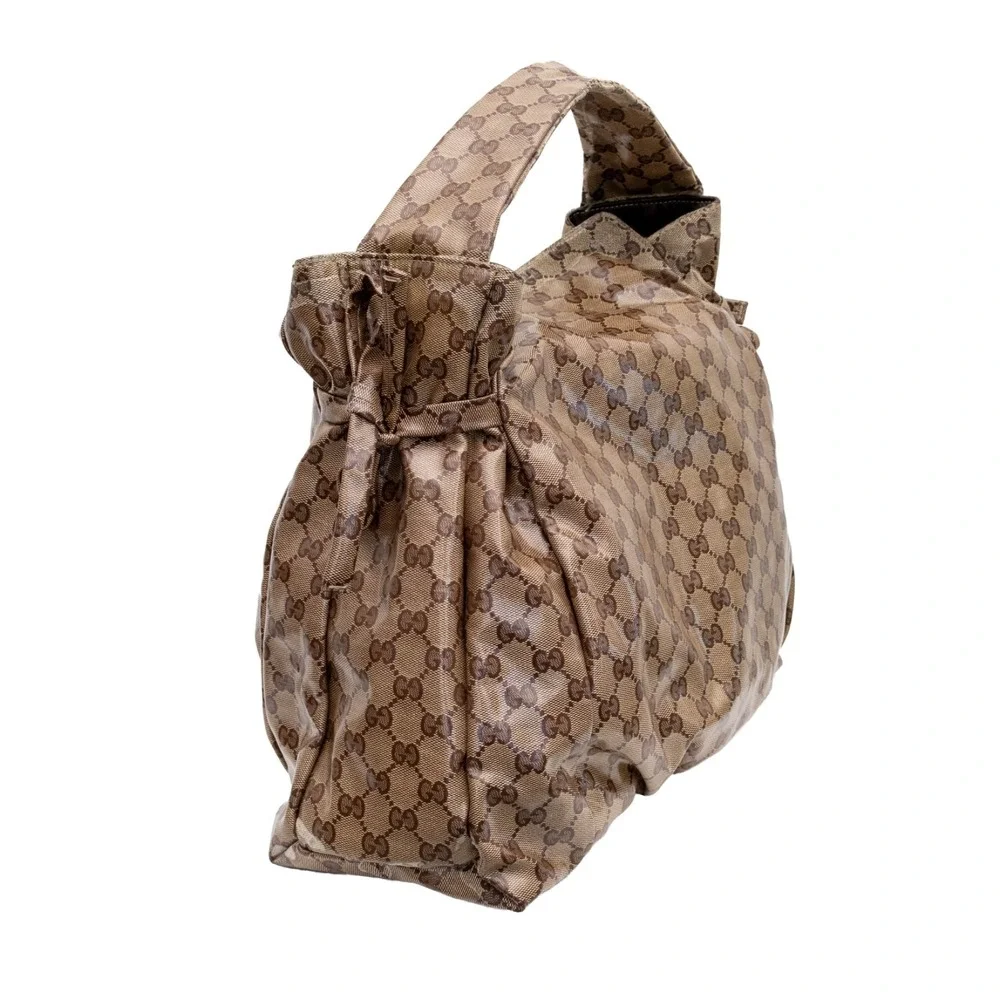 Authentic Gucci Monogram Crystal Canvas Hysteria Hobo Shoulder Bag Brown